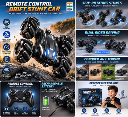 RC Stunt Car 4WD for Kids | 360° Drift & Flip | Rechargeable | Made in India