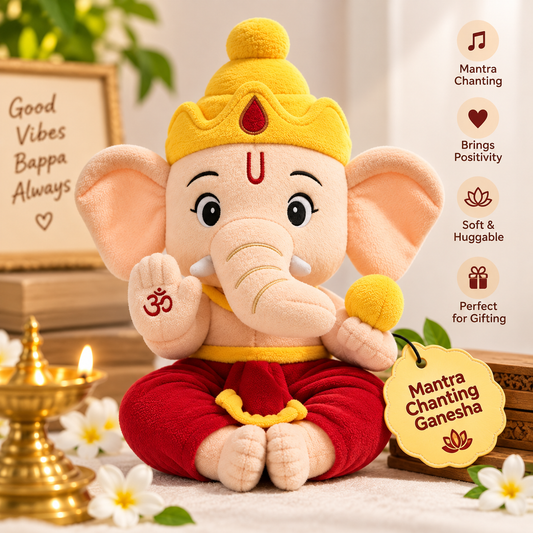WonderBuddy Divine Mantra Chanting Baby Ganesha with 10 Preloaded Mantras & Aartis, Musical Soft Plush Toy, Best Gift for Infants, Toddlers & Kids