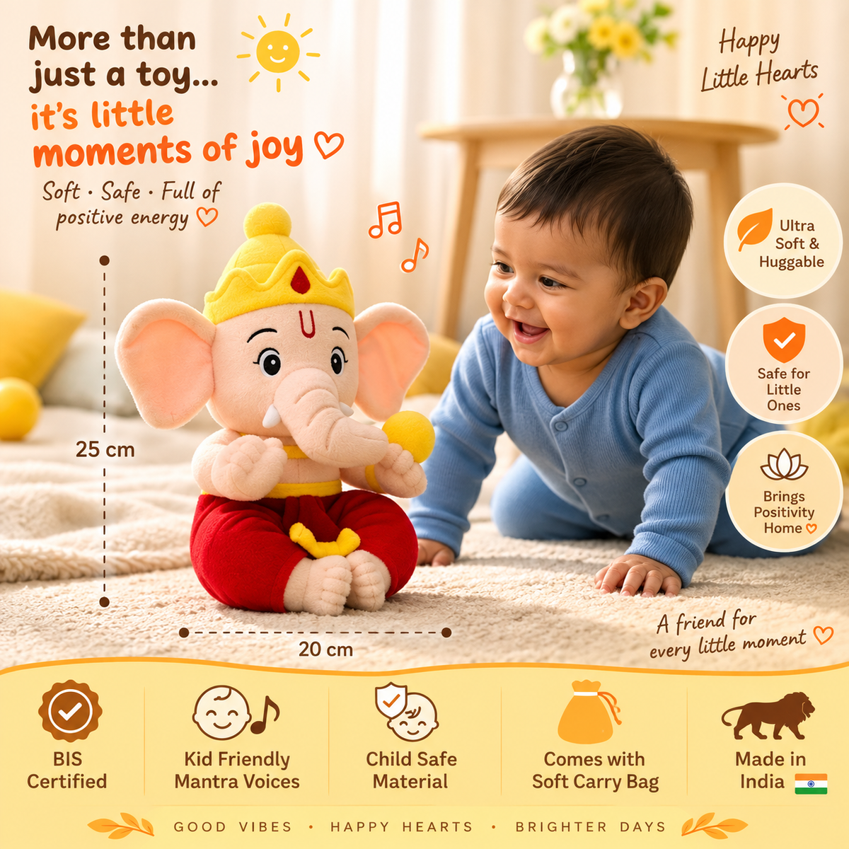 WonderBuddy Divine Mantra Chanting Baby Ganesha with 10 Preloaded Mantras & Aartis, Musical Soft Plush Toy, Best Gift for Infants, Toddlers & Kids
