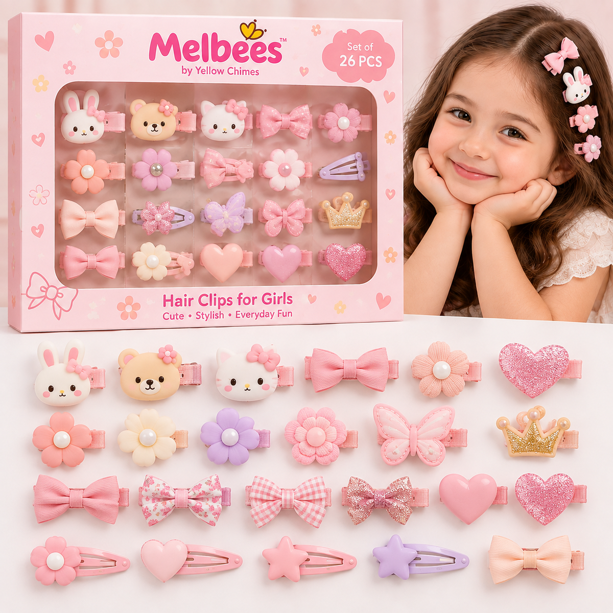 Melbees Cute Animal Character Hair Clips for Girls – Set of 26 PCS