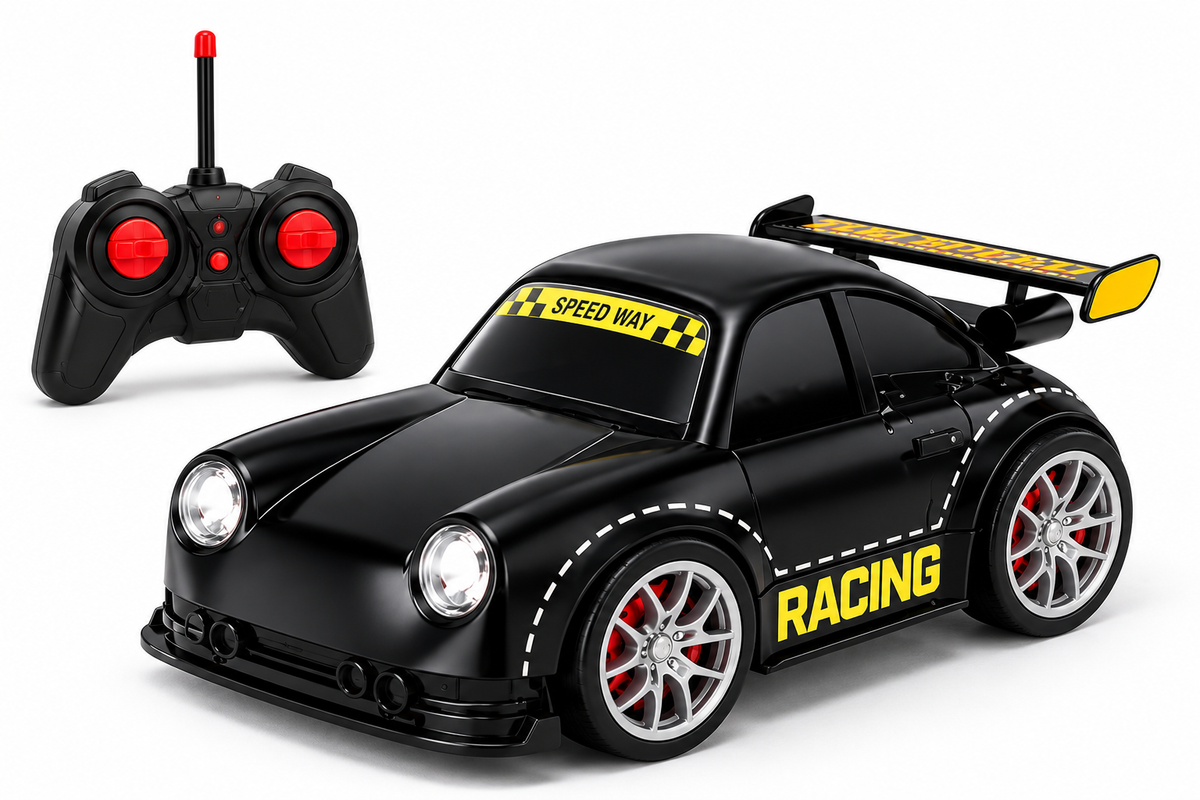 Black remote control car, controller and 3-in-1 toy packaging